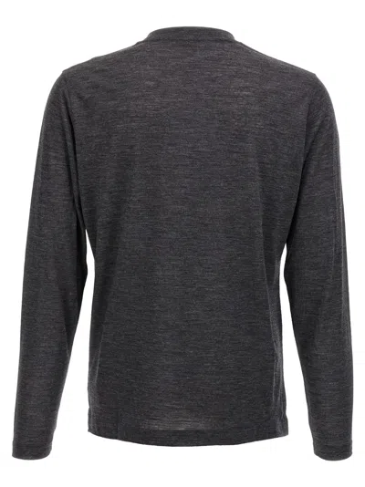 Zanone Heathered Grey Crewneck Wool Sweater With Classic Fit In Black
