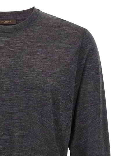 Zanone Heathered Grey Crewneck Wool Sweater With Classic Fit In Black