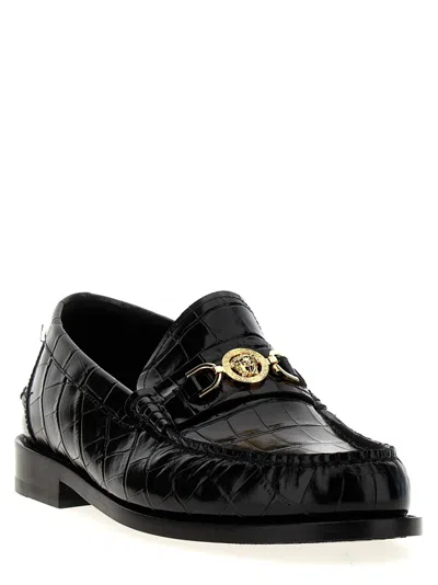 Versace Horsebit-embellished Croc-effect Patent-leather Loafers