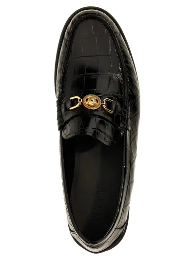 Versace Horsebit-embellished Croc-effect Patent-leather Loafers