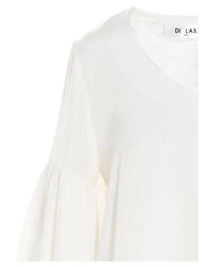 Di.la3 Pari' Puff-sleeve Silk Shirt In White