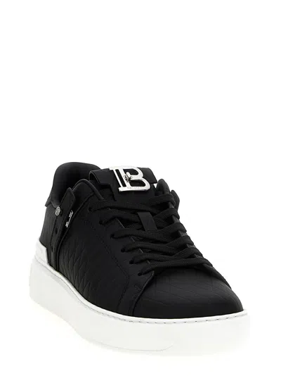 Balmain 'b-court B-buzz' Black Low Sneakers With Diamond Motif And Logo Patch On The Tongue