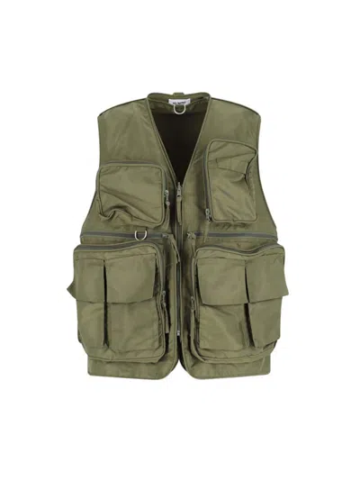 Hed Mayner Sleeveless Utility Jacket With Front Zip In Green