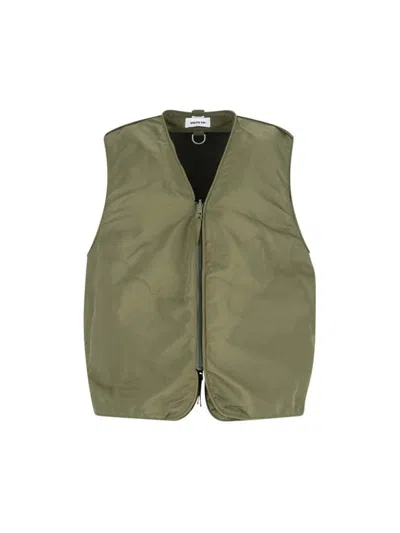 Hed Mayner Sleeveless Utility Jacket With Front Zip In Green
