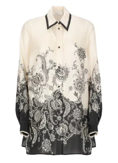 Zimmermann White Floral And Paisley Print Shirt With Contrasting Trim