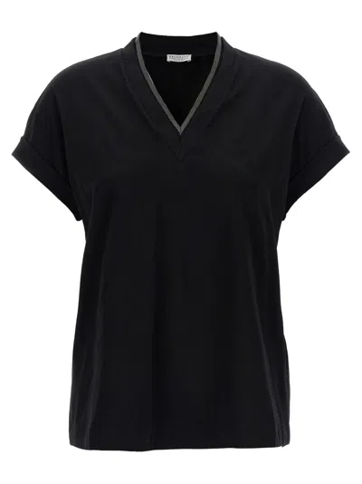 Brunello Cucinelli V-neck Short Sleeve T-shirt With Rolled Sleeves