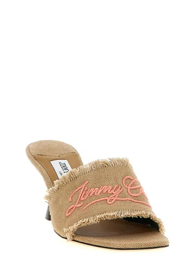 Jimmy Choo Sabot Alexia 70 In Tessuto Beige  Donna