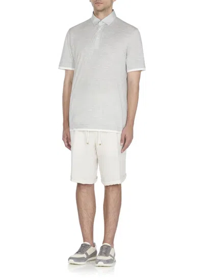 Brunello Cucinelli Silk And Cotton Three-button Polo Shirt In Gray
