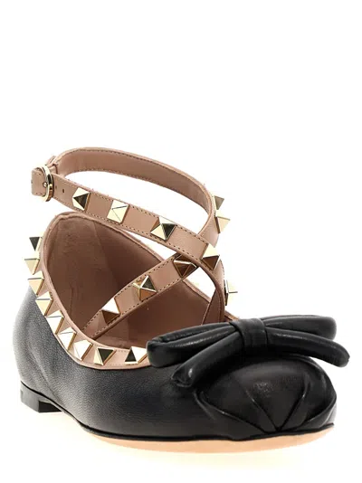Valentino Rockstud Leather Flats In Black