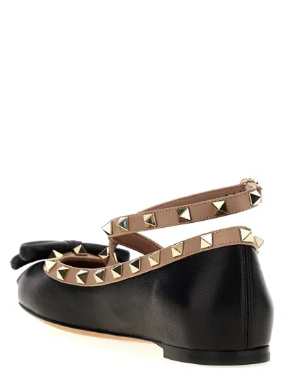 Valentino Rockstud Leather Flats In Black
