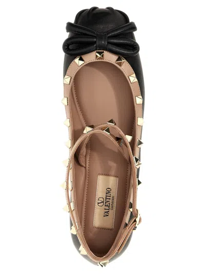 Valentino Rockstud Leather Flats In Black