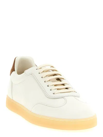 Brunello Cucinelli Hammered Leather Sneakers With Suede Accents