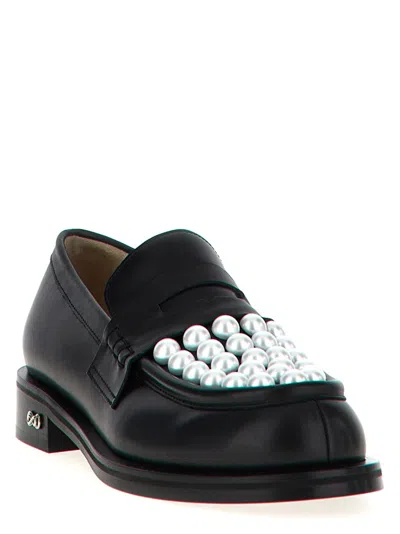Mach&mach Pearl Embellished Leather Loafers In Black