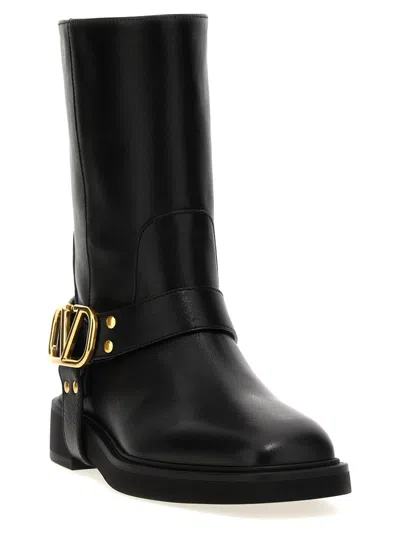 Valentino Black Leather Biker Rockstud Ankle Boots