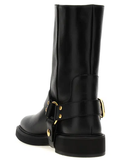 Valentino Black Leather Biker Rockstud Ankle Boots