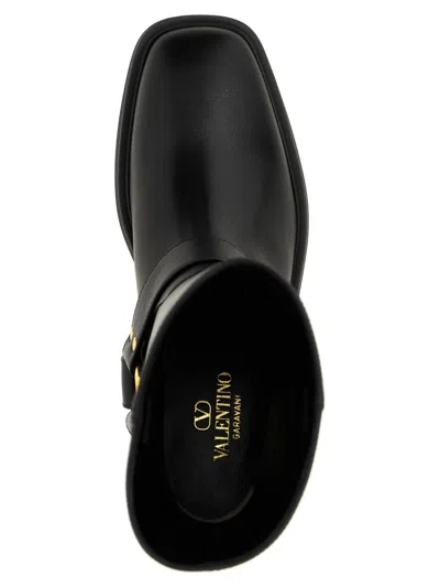 Valentino Black Leather Biker Rockstud Ankle Boots