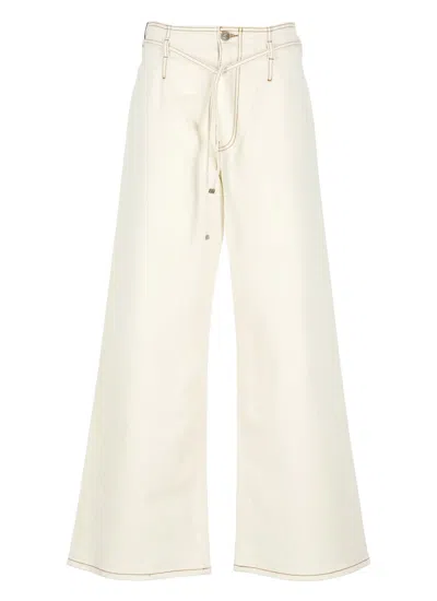 Etro Ivory Cotton Palazzo Pants With High Waist In White
