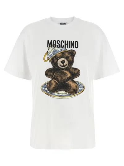 Moschino Crew Neck Graphic Print Short Sleeves Tshirt In White