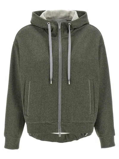 Peserico Sparkle Drawstring Hooded Long Sleeve In Gray