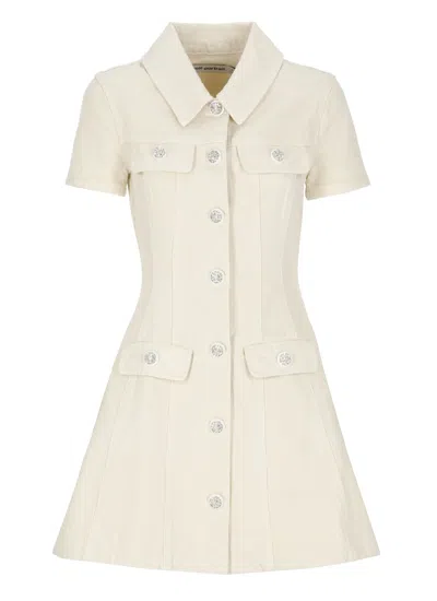 Self-portrait Structured Beige Dress With Classic Collar And Flap Pockets