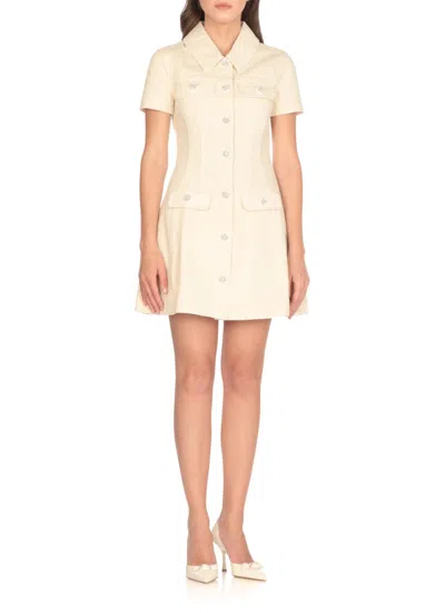 Self-portrait Structured Beige Dress With Classic Collar And Flap Pockets