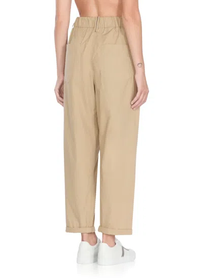 Brunello Cucinelli Beige Cotton Pants With Elastic High Waist