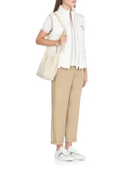 Brunello Cucinelli Beige Cotton Pants With Elastic High Waist