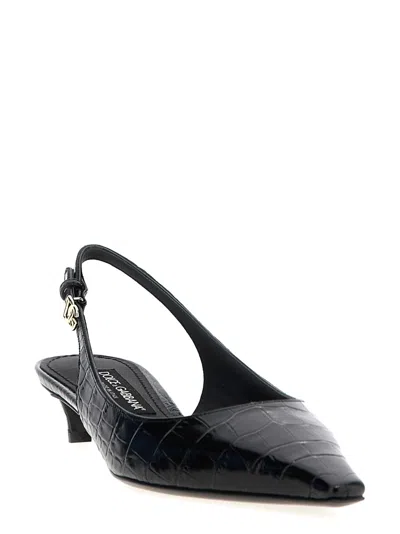Dolce & Gabbana Croco Print Leather Slingback