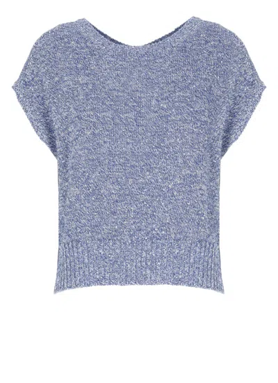 Kangra Cashmere Kangra Sleeveless Blue Cashmere Cotton Blend Sweater In Blue