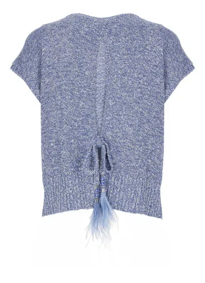 Kangra Cashmere Kangra Sleeveless Blue Cashmere Cotton Blend Sweater In Blue