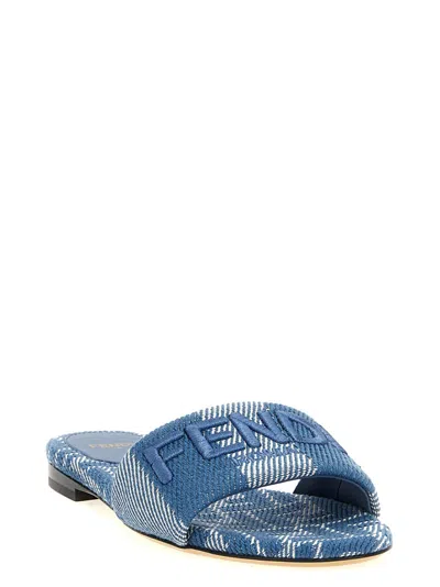 Fendi Logo-embroidered Slides In Blue