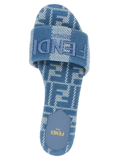 Fendi Logo-embroidered Slides In Blue