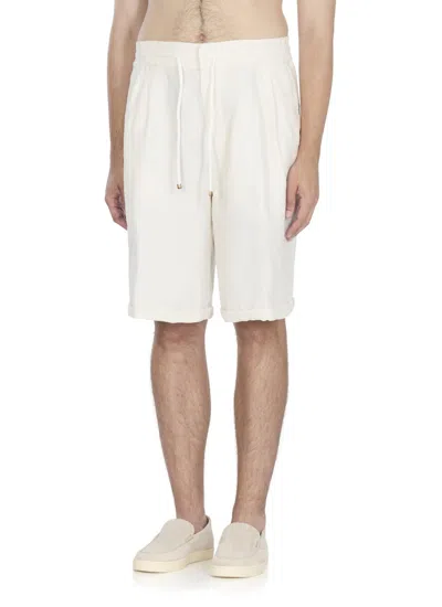 Brunello Cucinelli Drawstring Waist Linen Bermuda Shorts In White