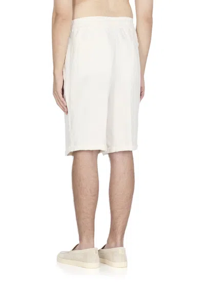 Brunello Cucinelli Drawstring Waist Linen Bermuda Shorts In White