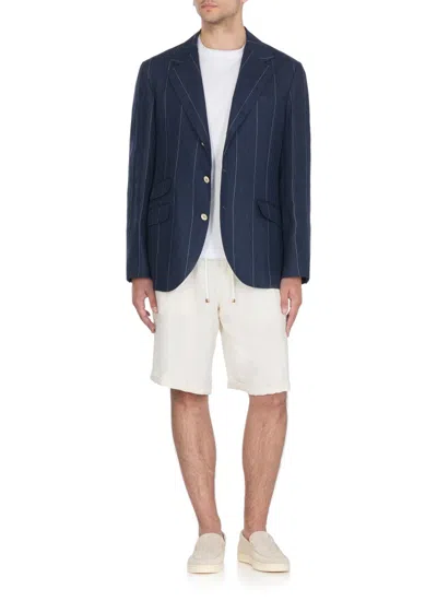 Brunello Cucinelli Drawstring Waist Linen Bermuda Shorts In White