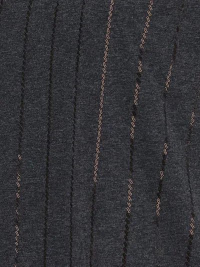 Brunello Cucinelli Dazzling Chalk Stripe Embroidery T-shirt In Black