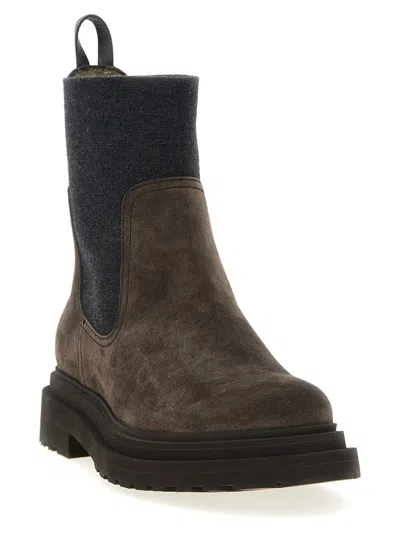 Brunello Cucinelli Brown Ankle Boots With Pull-tab With Monil At The Heel