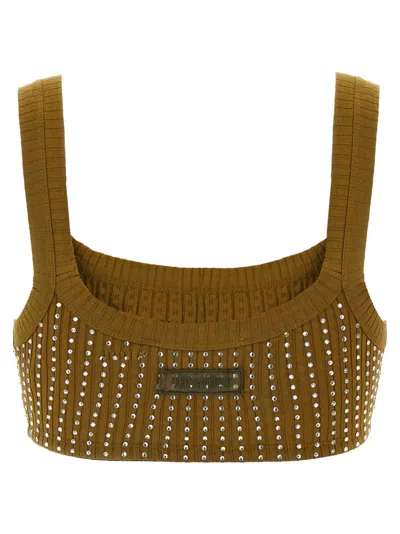 Attico Crystal Square Neckline Sleeveless Cropped Top