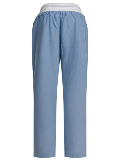 Alexander Wang Wide Leg Sweatpant W/ Logo Elastic Exposed Brief Trousers Blue In Blue