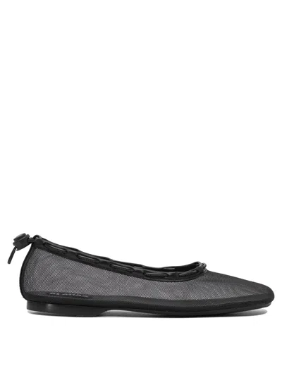 Alohas 'gill' Black Ballerinas With Semi-transparent Mesh Design And Adjustable Drawstring