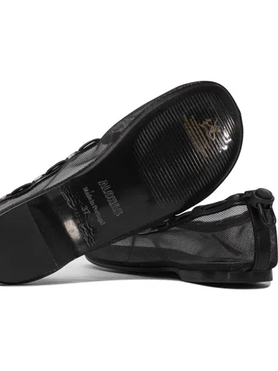 Alohas 'gill' Black Ballerinas With Semi-transparent Mesh Design And Adjustable Drawstring