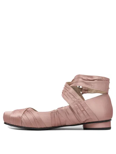 Alohas Ruched Pink Ballerinas With Ankle Strap In Pink