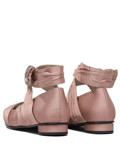 Alohas Ruched Pink Ballerinas With Ankle Strap In Pink