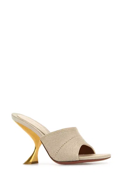 Amina Muaddi Sand Fabric Taylor Mules