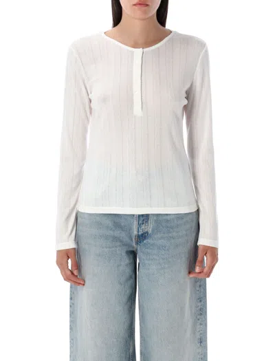 Anine Bing Pia Pointelle-knit Henley Top In White