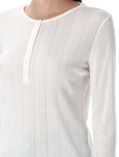 Anine Bing Pia Pointelle-knit Henley Top In White