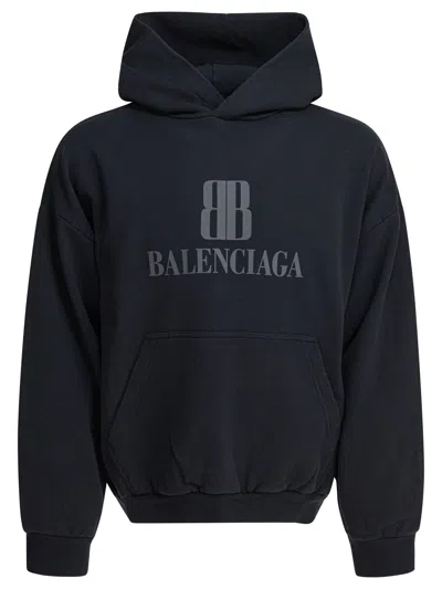 Balenciaga Black Hoodie With Fixed Hood And Logo Lettering On The Front In Cotton Man