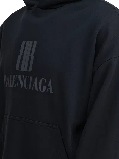 Balenciaga Black Hoodie With Fixed Hood And Logo Lettering On The Front In Cotton Man