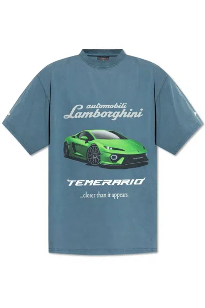 Balenciaga Lamborghini Oversized Printed Cotton-jersey T-shirt In Blue