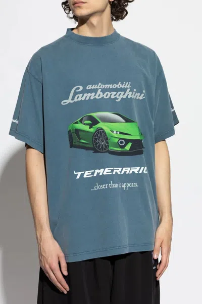 Balenciaga Lamborghini Oversized Printed Cotton-jersey T-shirt In Blue